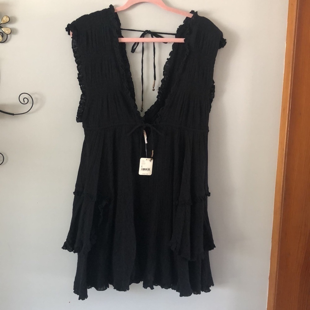 NEW Free People Antoinette Lined Fit and Flare Cotton Black S Mini Dress - Picture 2 of 16